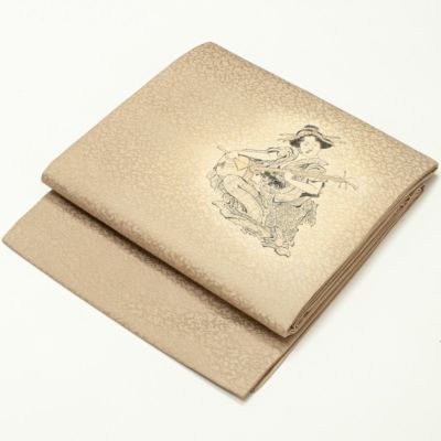N1055】厳選逸品 唐織 御所車唐草花紋 象牙色 正絹純金糸高級
