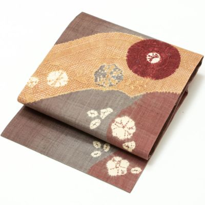 美品 正絹 分福茶釜 開運出世 なごや帯 着物 A1349