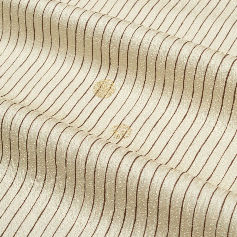 美品】小紋 縞 ドット散らし クリーム 箔 金彩 仕付け糸付き
