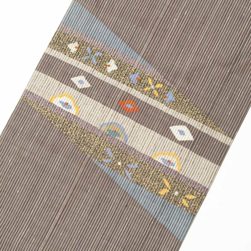 美品】名古屋帯 紗紬 幾何学 抽象柄 モダン 金糸織 正絹 九寸