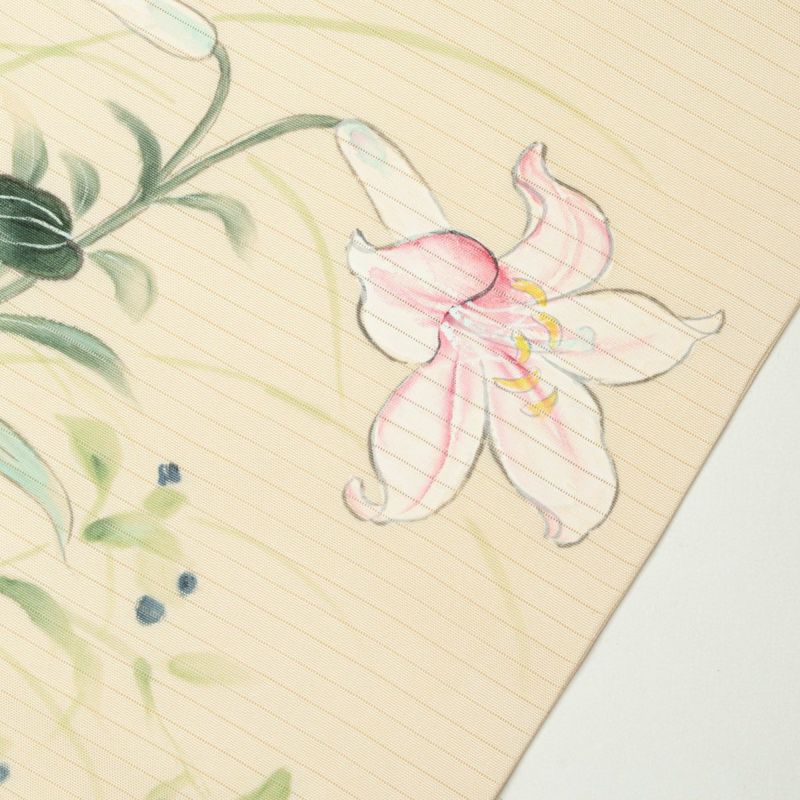 名古屋帯】作家物 槿模様 手描き 正絹 芙蓉 白 カジュアル