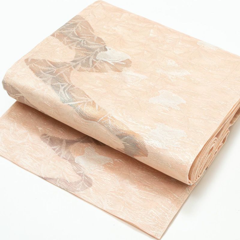 ☆SALE40%OFF☆袋帯 紗 透かし織 柳に千鳥 薄桜 銀糸入り 盛夏用