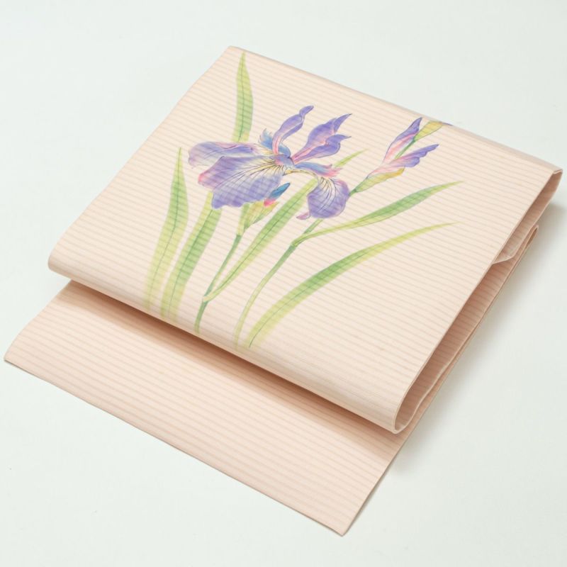 紫　菖蒲　刺繍　夏用名古屋帯　絽　金駒刺繍 n8-355-01.jpg