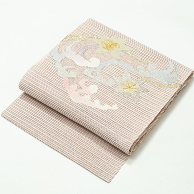 美品【 名古屋帯/絽.綴れ 】正絹　無地　オレンジ系統　薄物　夏物　夏帯　盛夏 美品【 名古屋帯/絽.綴れ 】正絹 無地 オレンジ系統 薄物 夏物