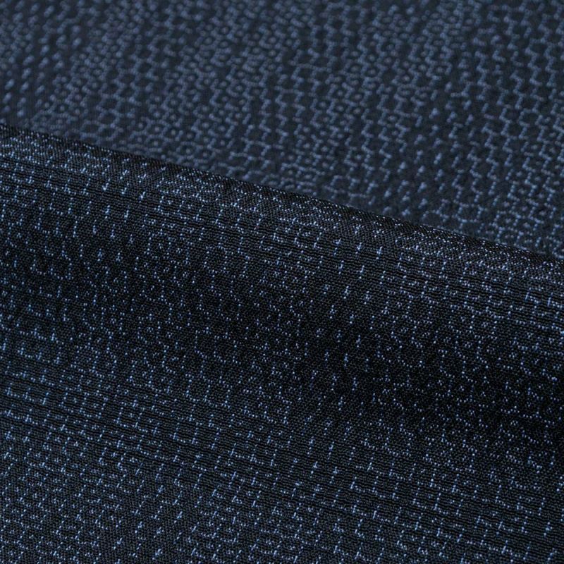 美品】単衣 本場塩沢紬 亀甲 蚊絣 縞 濃紺 正絹 身丈：約150cm