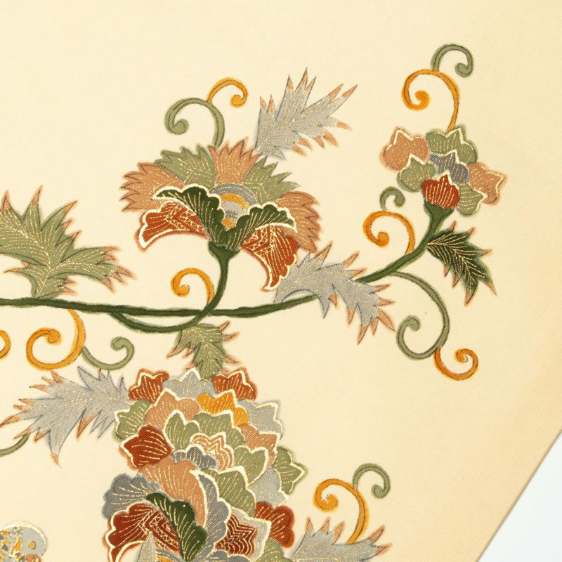 二部式　作り帯　唐花文様×金彩 ベージュグリーン系 二部式 作り帯 唐花文様×金彩 ベージュグリーン系 - メルカリ