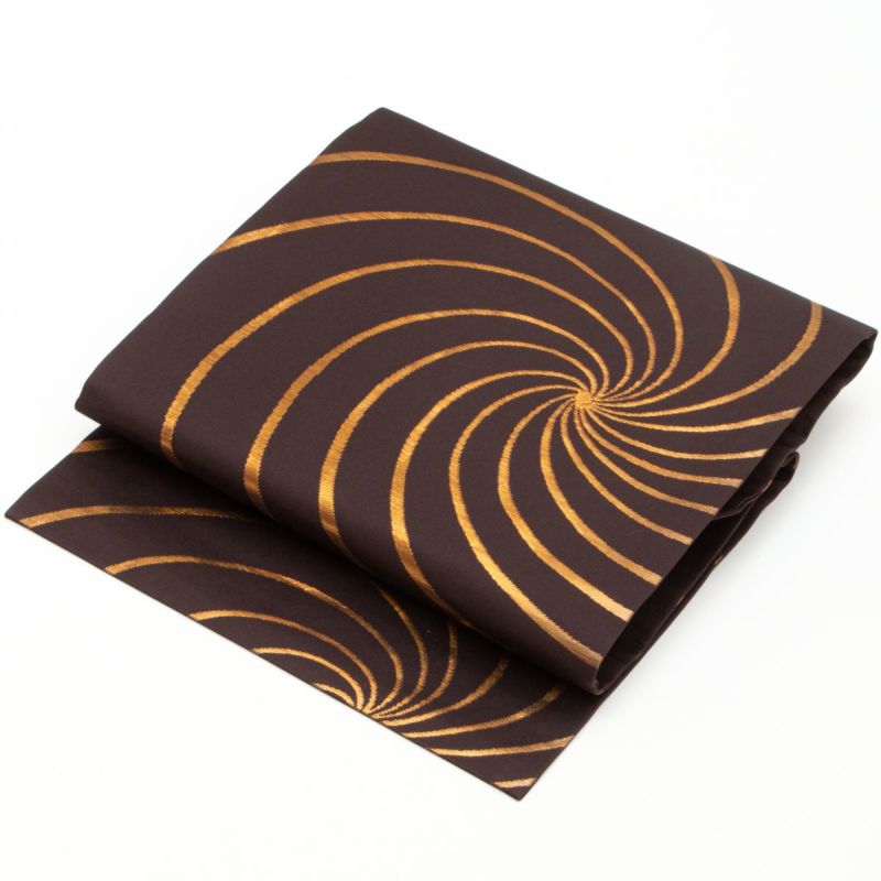 未使用品】名古屋帯 渦巻文 黒鳶 金 西陣織 正絹 九寸 | 着物