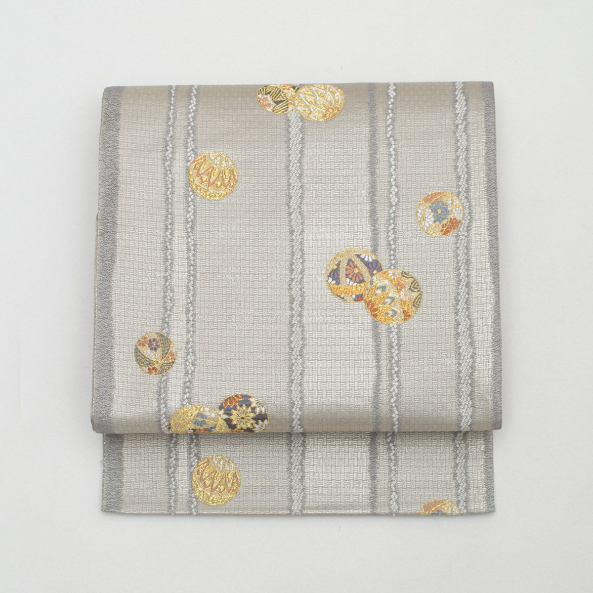 美品　袋帯　 網目模様　正絹　シルバー 美品 袋帯 網目模様 正絹 シルバー