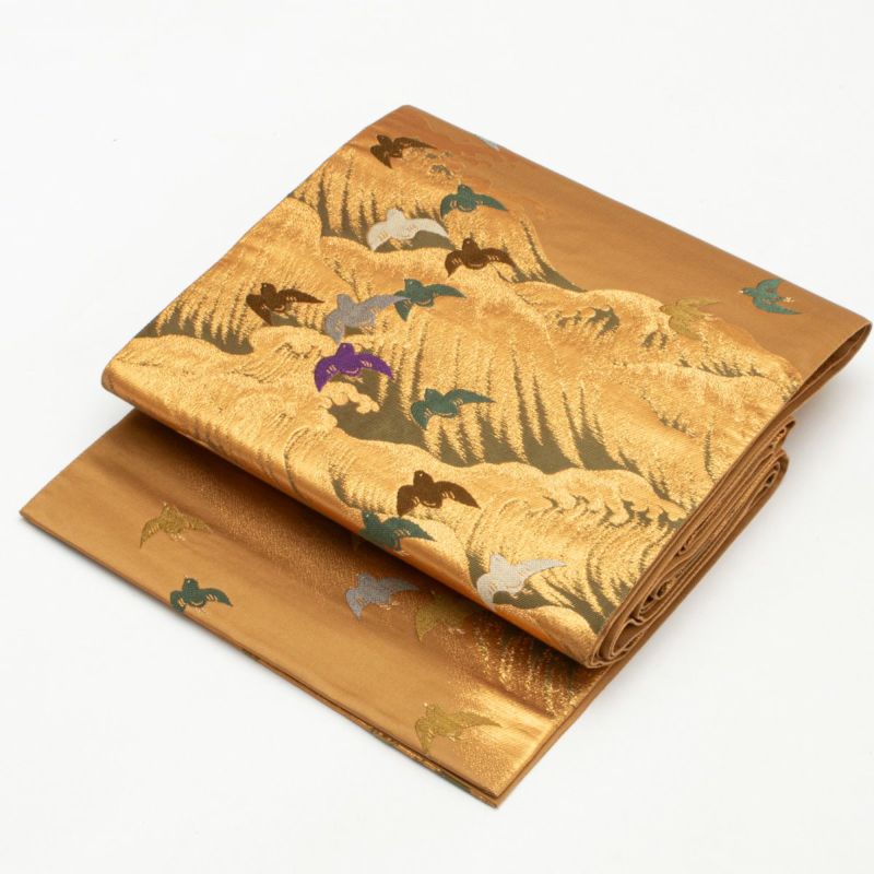 猫♡手もみ引箔　螺鈿細工　金彩　光沢糸　正絹　袋帯　西陣織　#4115 猫♡手もみ引箔 螺鈿細工 金彩 光沢糸 正絹 袋帯 西陣織 #4115