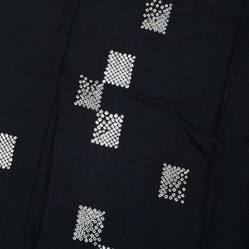 美品】飛び柄小紋 絞り染め 疋田 崩し市松 黒 仕付け糸付き 正絹 袷