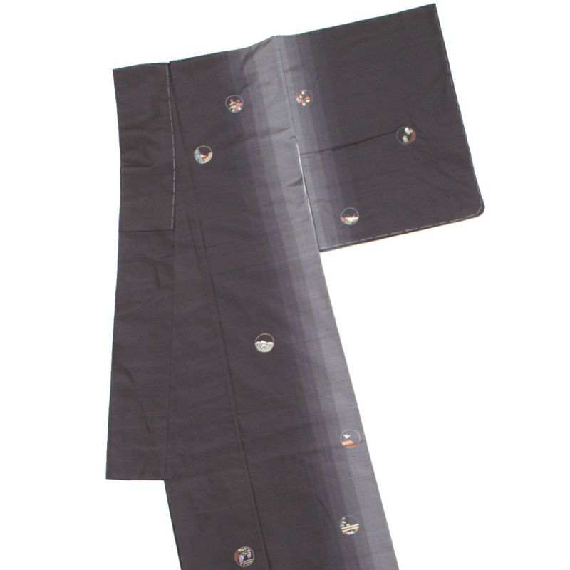 未使用品】付下げ訪問着 紬 刺繍 花景色 丸文 似せ紫 正絹 袷 身丈：約