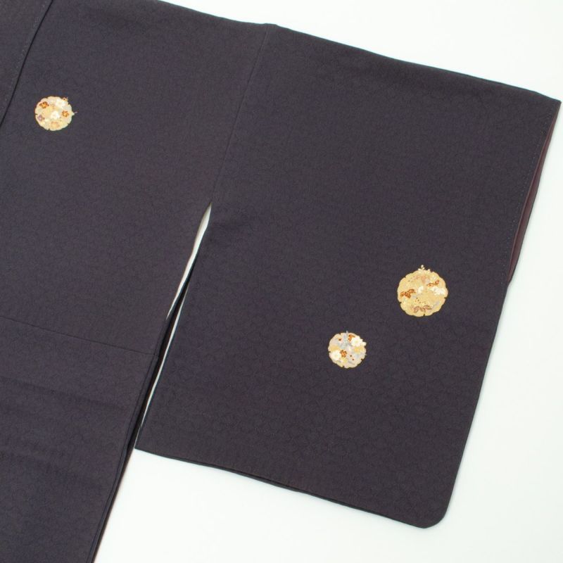 付下げ訪問着 友禅 雪輪重ね 吉祥植物文 金彩 濃鼠 正絹 袷 身丈：約