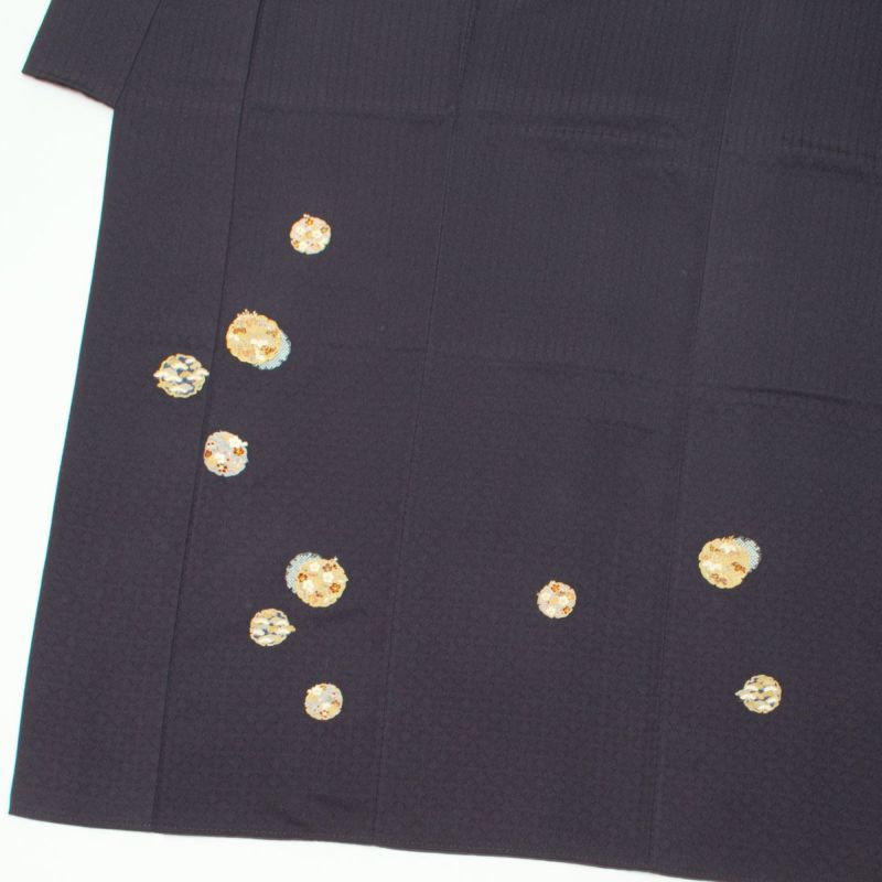 508mh45☆付下げ・訪問着 一つ紋 ややふくよか 金彩 刺繍 雪輪鳳凰☆美品 付下げ訪問着 友禅 雪輪重ね 吉祥植物文 金彩 濃鼠 正絹 袷 身丈：約