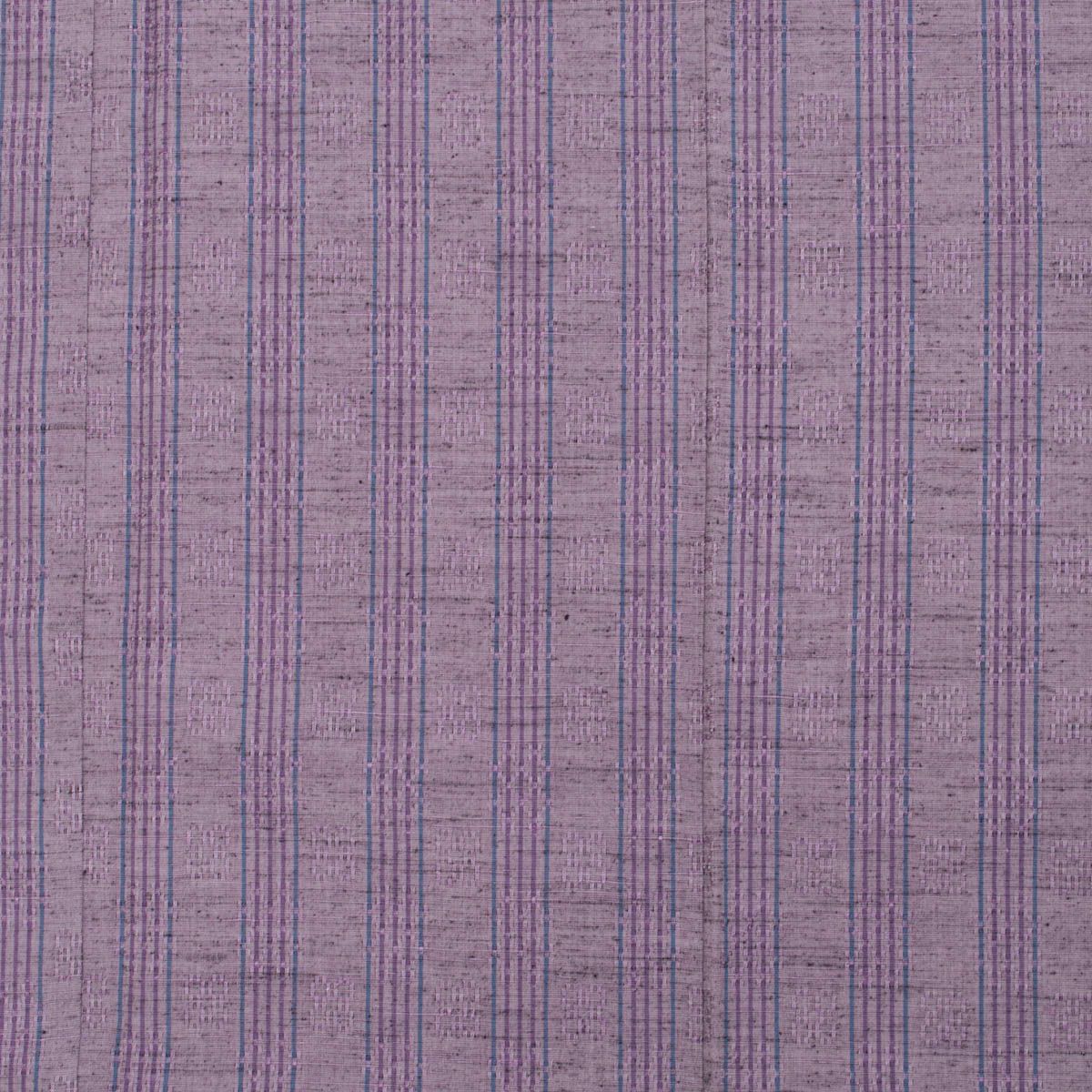 紬 真綿織 花織風 格子 縦縞 古代紫 藍色 正絹 袷 身丈：約154cm 裄