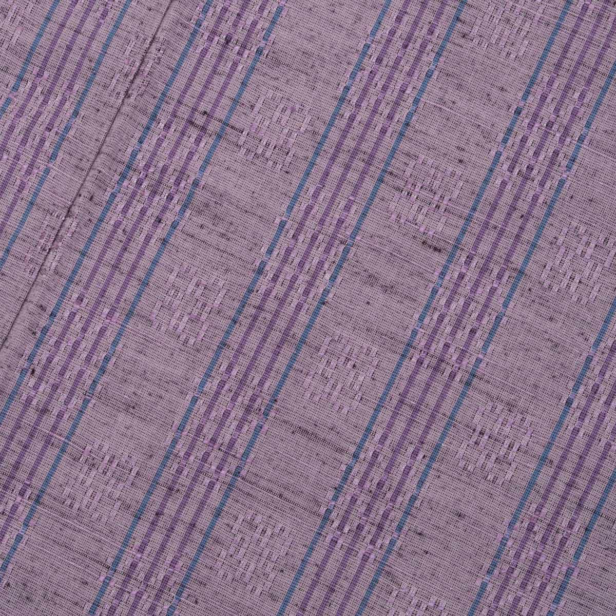 紬 真綿織 花織風 格子 縦縞 古代紫 藍色 正絹 袷 身丈：約154cm 裄