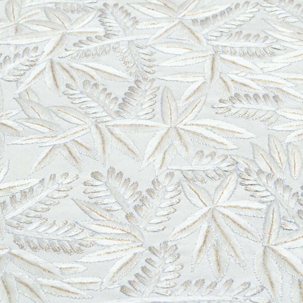 中国三大刺繍 蘇州刺繍】袋帯 葉模様 月白色 金糸 シルバー 西陣織