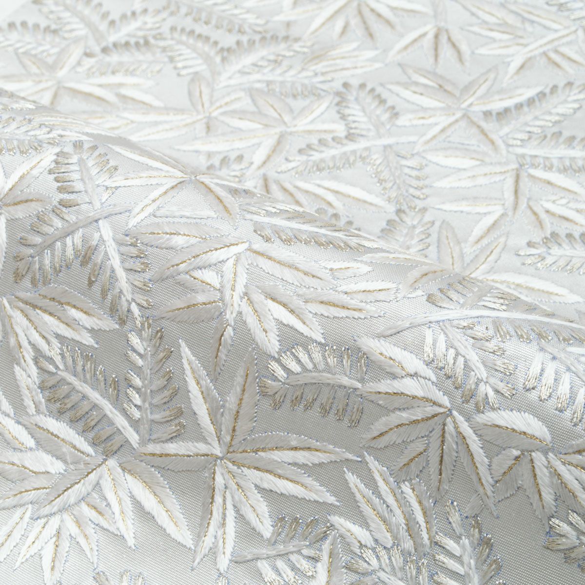 中国三大刺繍 蘇州刺繍】袋帯 葉模様 月白色 金糸 シルバー 西陣織
